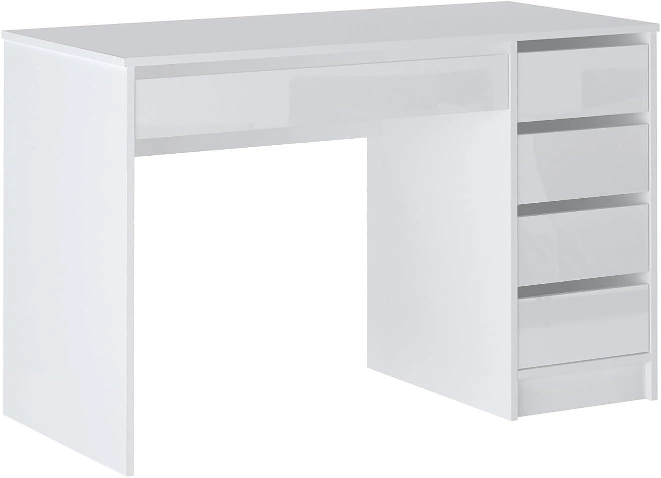 Bureau Moderne avec 5 Tiroirs en Blanc Brillant - Modèle JENEMI