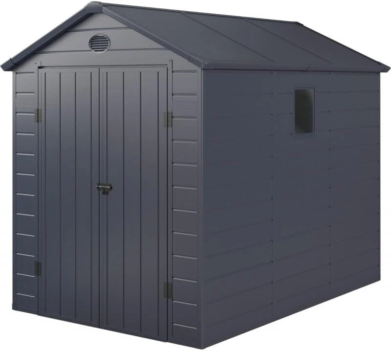 Cabane de Jardin Résine 5,32m² Anthracite avec Double Porte Sécurisée et Fenêtre