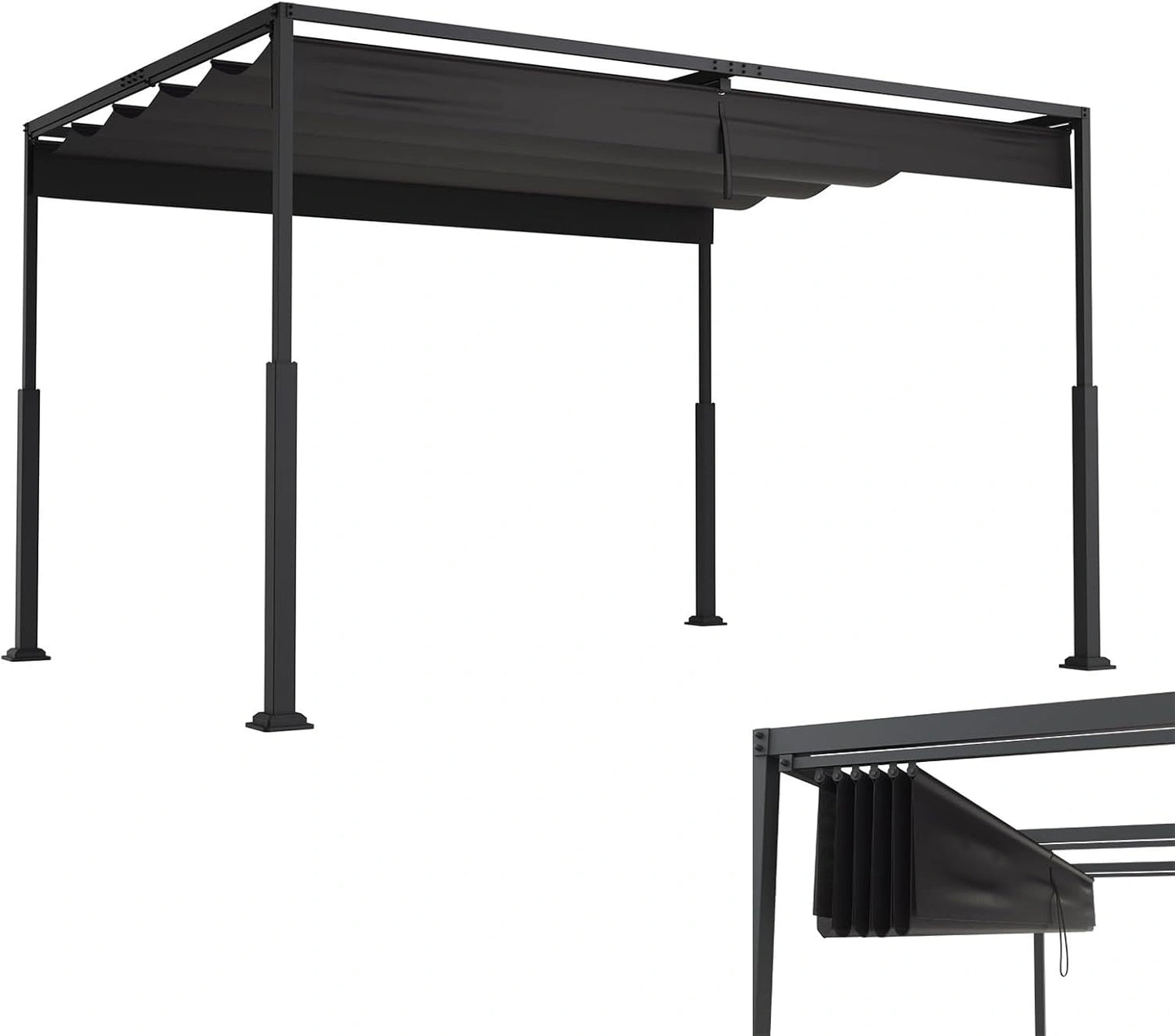 Pergola de Jardin en Acier 3x4m avec Toit Réglable en Polyester, Protection Solaire et Intempéries, Noir