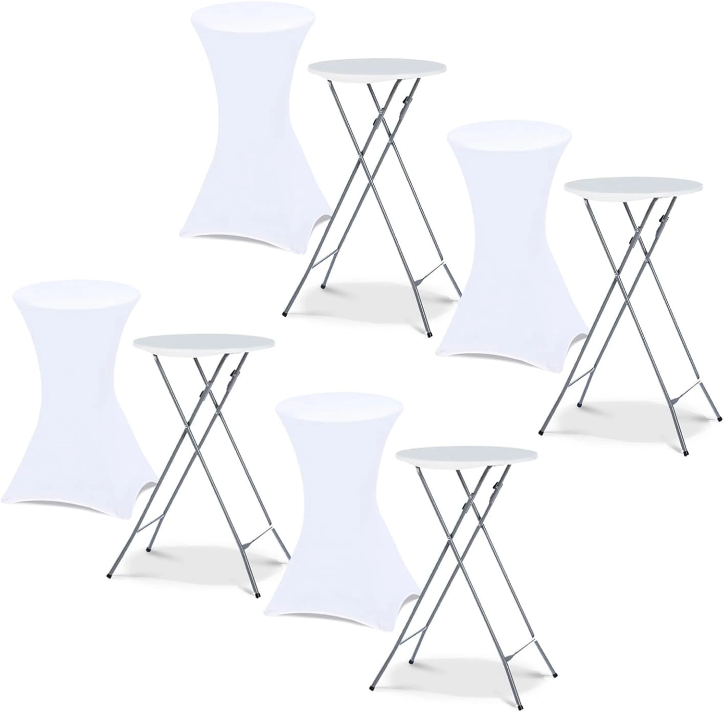 Ensemble de 4 Tables Hautes Pliantes 105 cm avec Housses Blanches