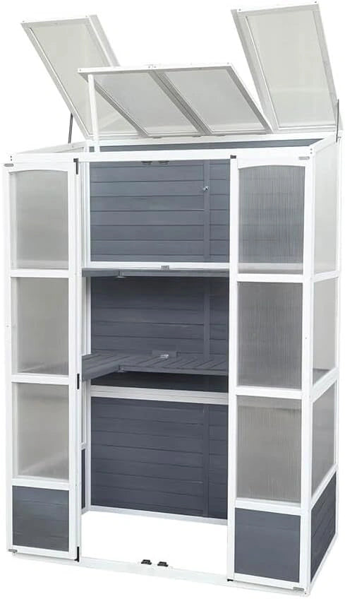 Serre adossée Yana en Aluminium avec Panneaux Polycarbonate - Gris, pour Terrasse et Jardin