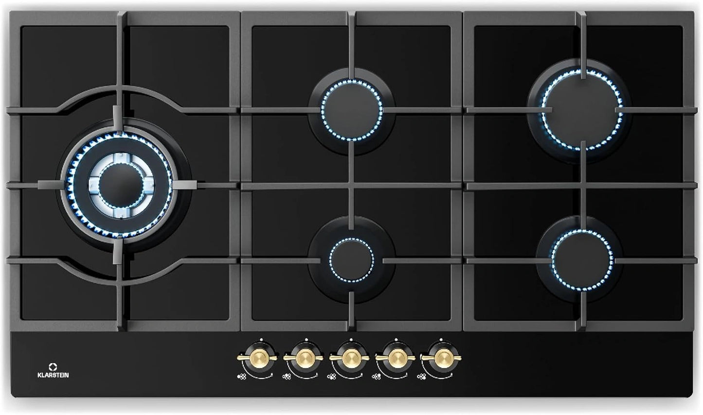 Klarstein Plaque de Cuisson à Gaz 5 Feux - Encastrable 11100W, Acier Inoxydable, GPL Compatible
