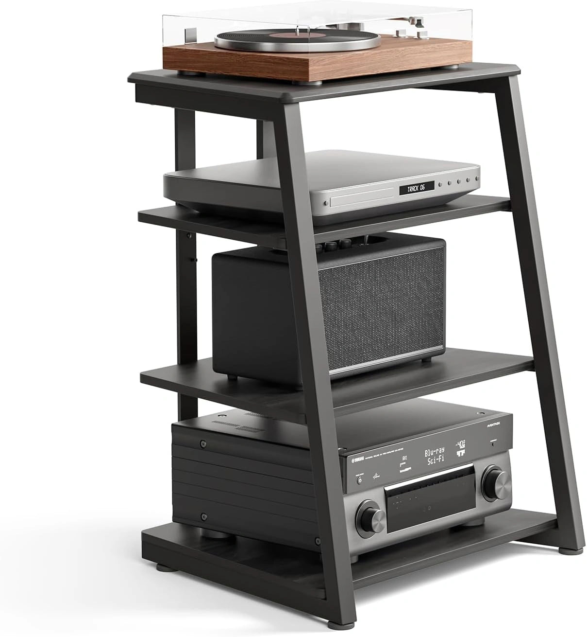 FITUEYES Meuble Audio 4 Étagères Bois Acier pour Platine Vinyle Capacité 50KG