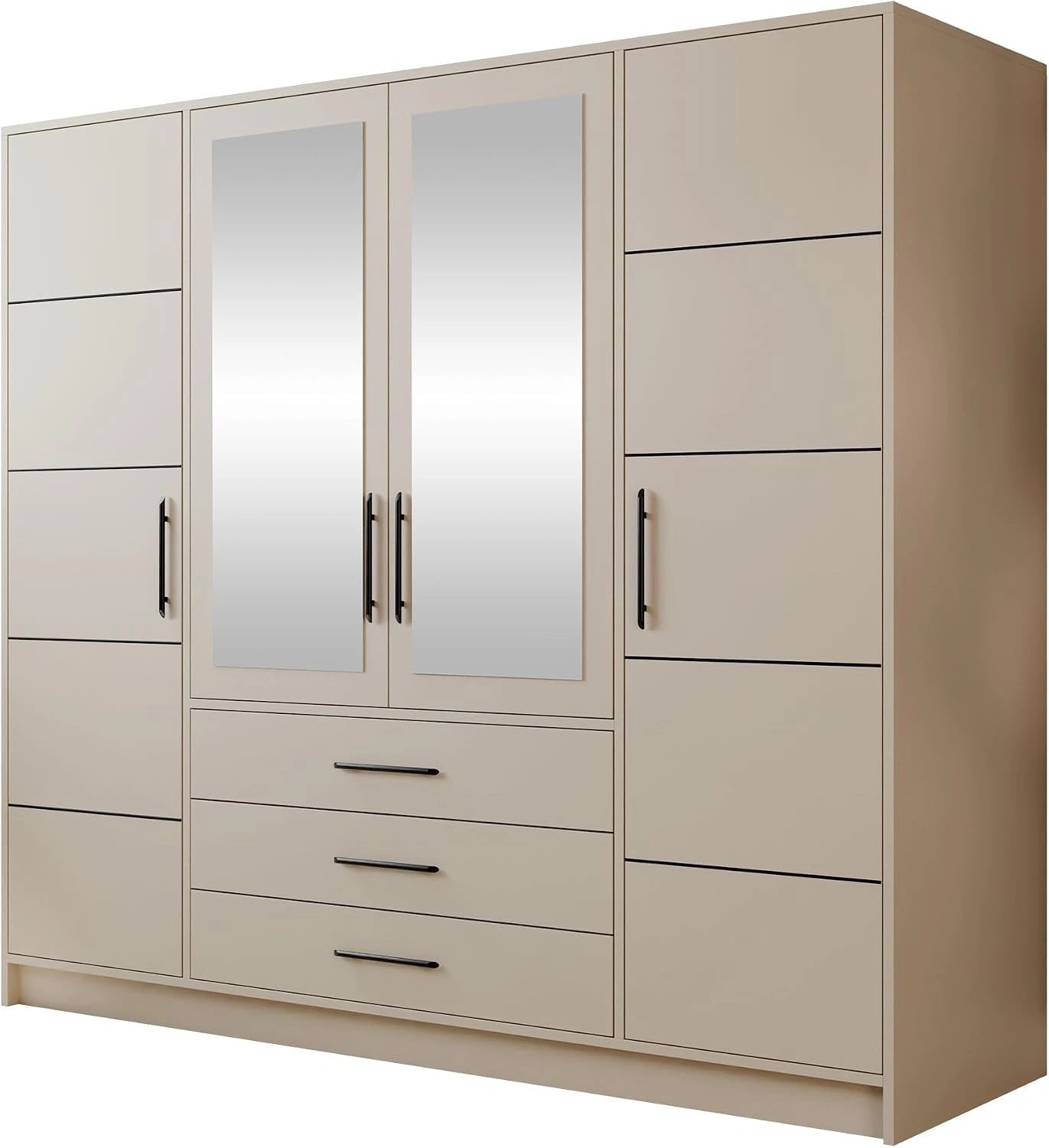Armoire Élégante 4 Portes avec Miroirs et Tiroirs pour Chambre