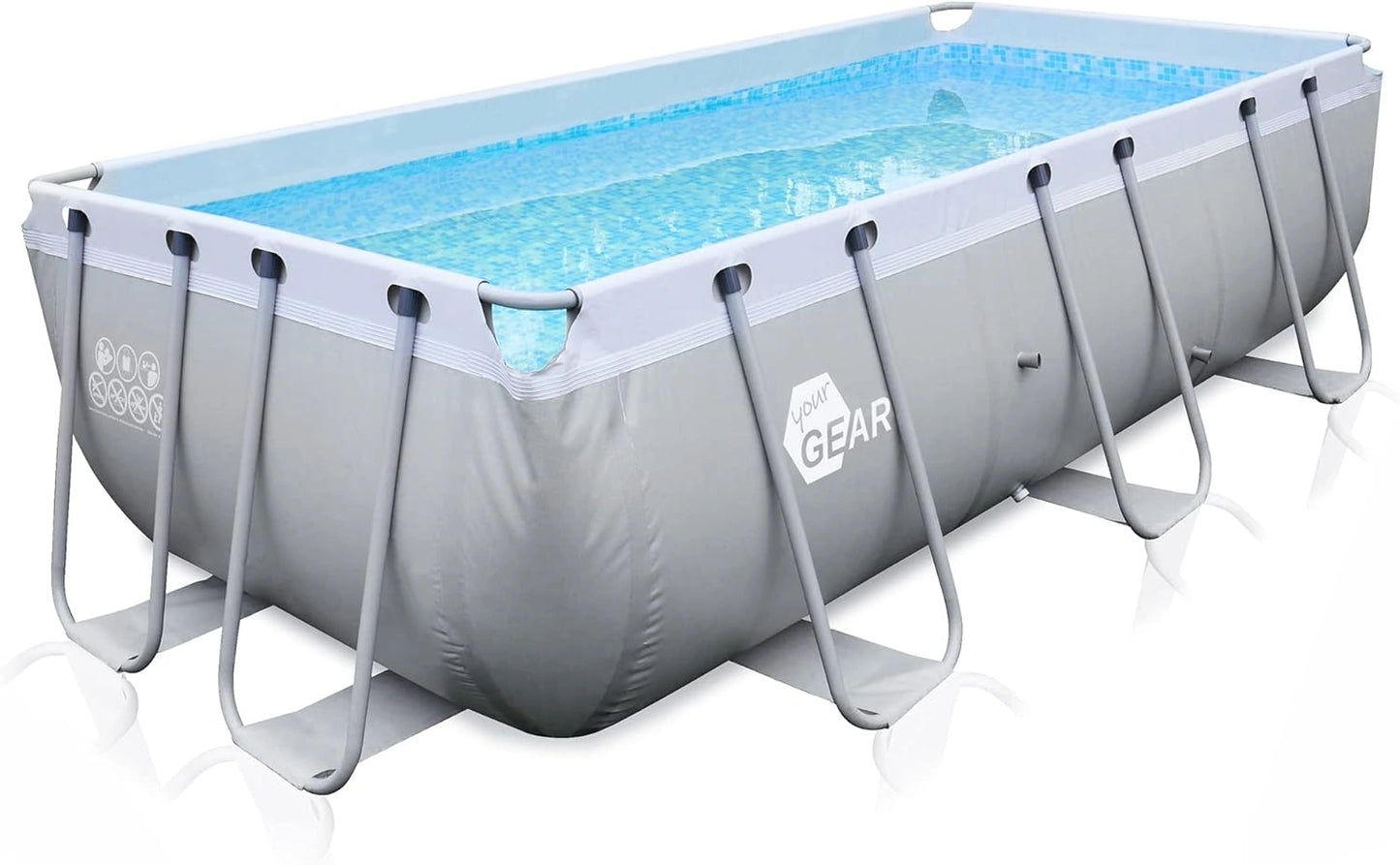 Piscine hors sol avec cadre en acier - Divers modèles et tailles, hauteur 70-122 cm, forme ronde, rectangulaire ou carrée