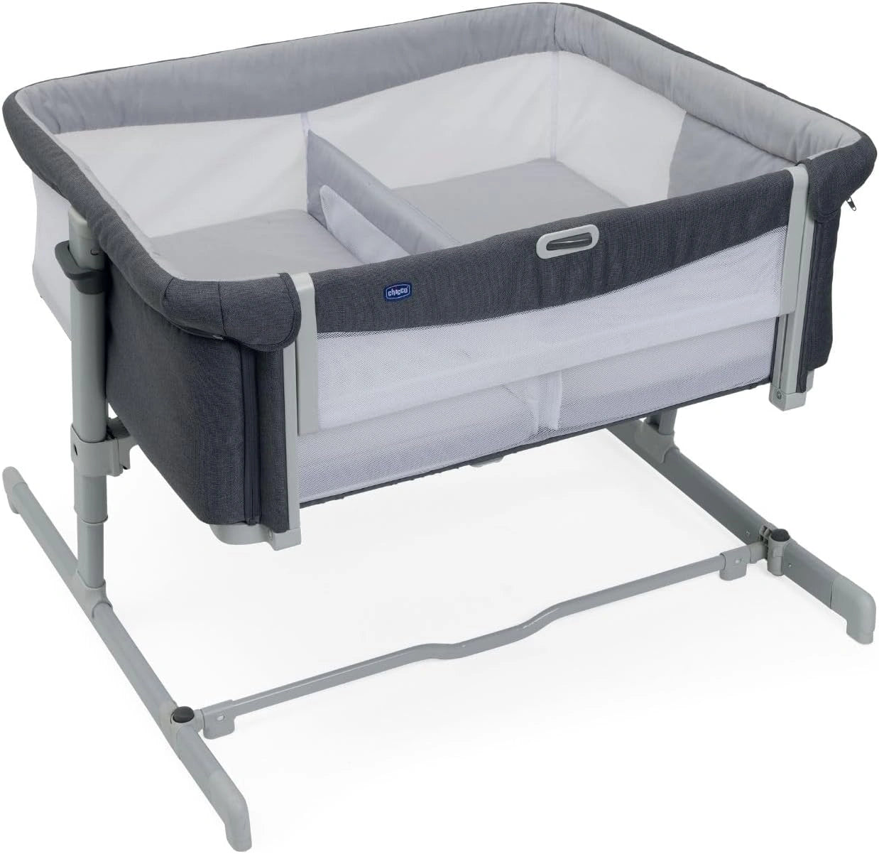 Chicco Next2Me Twins, Lit Cododo Jumeaux, 2 Matelas Inclus, Ajustable en Hauteur sur 11 Niveaux, Séparation en Filet, Pour Bébés 0-6 Mois