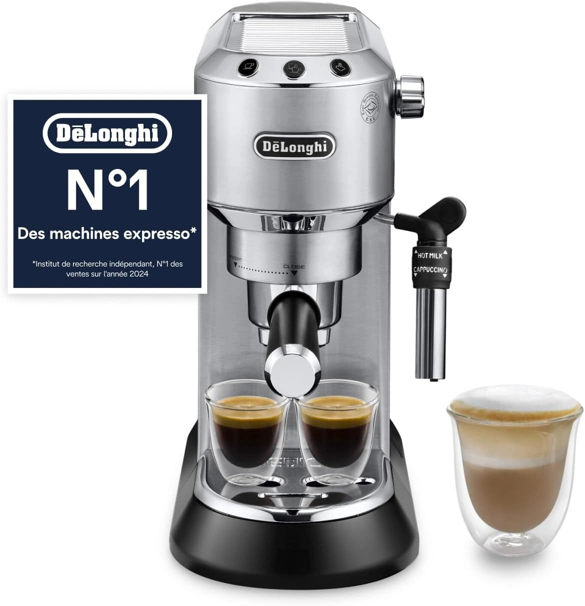 De'Longhi Dedica Style EC685.M, Machine à Espresso Compacte, 15 cm, Réservoir 1L, Métal, Buse vapeur pour mousse, Compatible E.S.E.