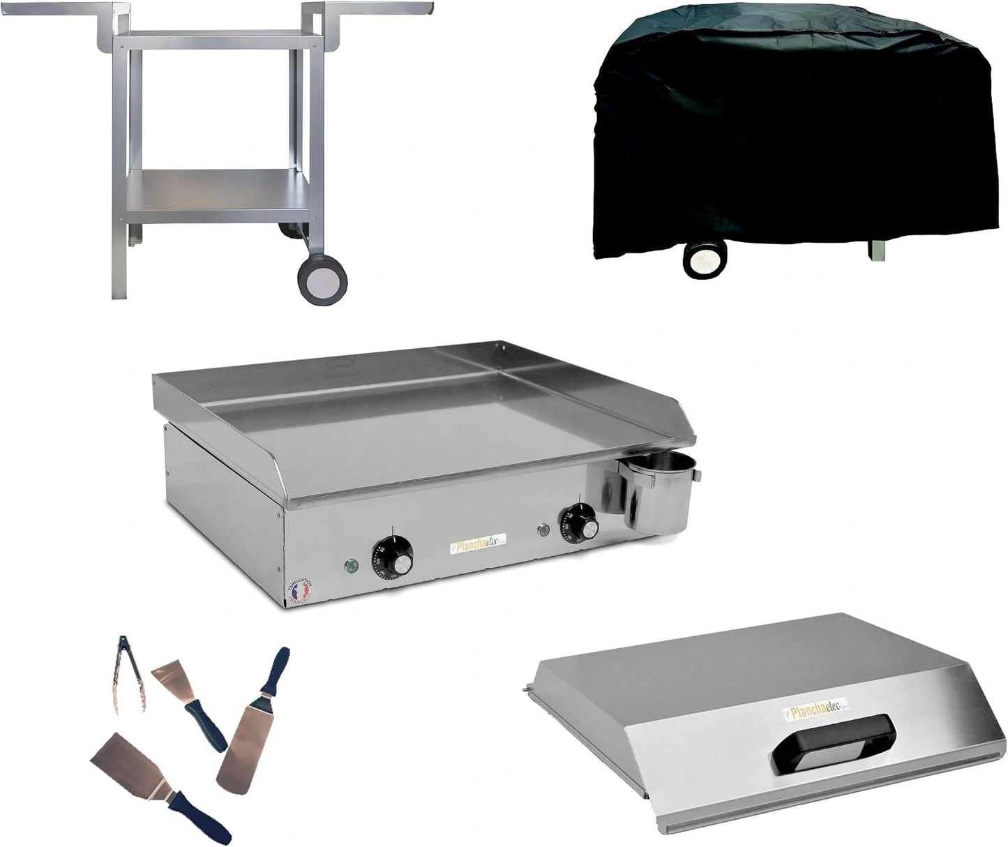 Plancha Électrique NEO E530 avec Chariot et Accessoires - Acier Inoxydable - 2400W - Thermostat Ajustable - Pour 8 Personnes - Fabriqué en France