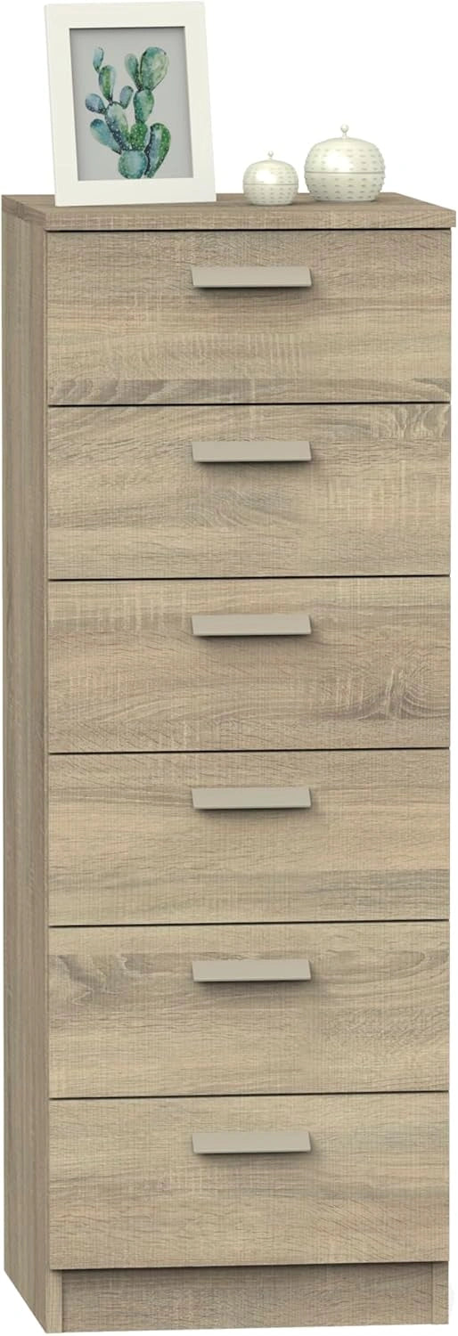 Chiffonnier 6 Tiroirs en Chêne Cambrian avec Glissières Métalliques, 110x40x40 cm - Collection Tibet