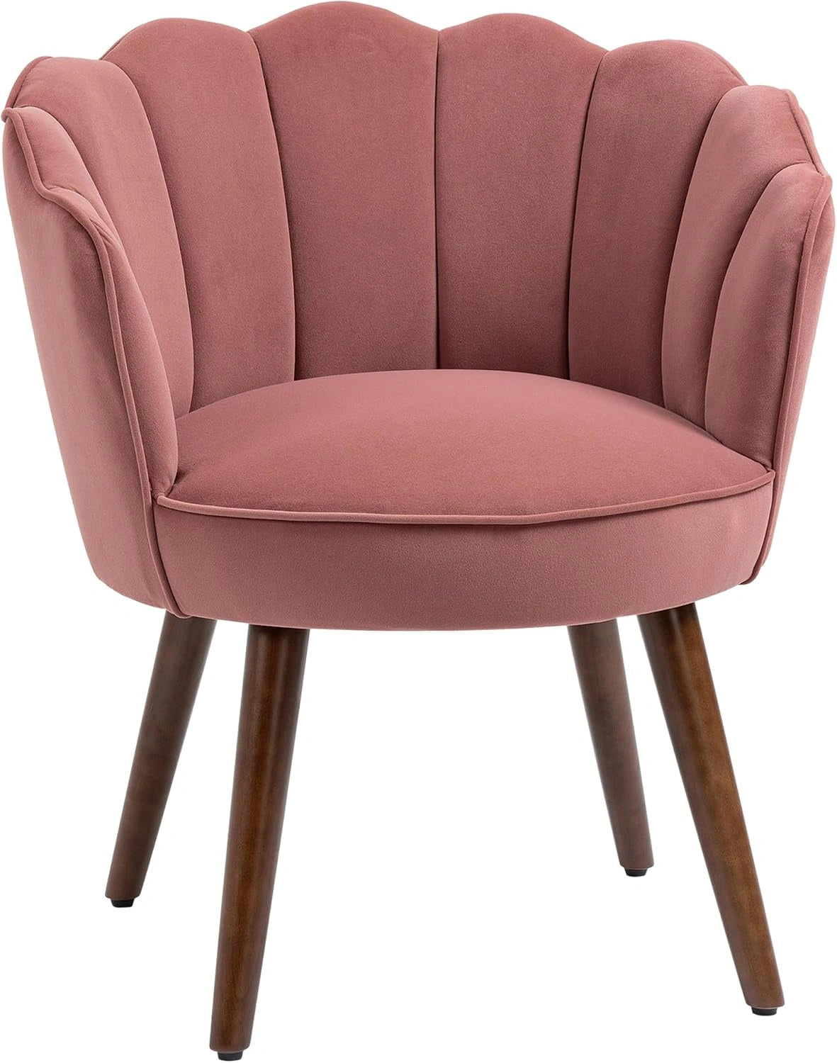 Fauteuil Coquillage en Velours Rose avec Pieds en Bois - 66x66x78,5 cm