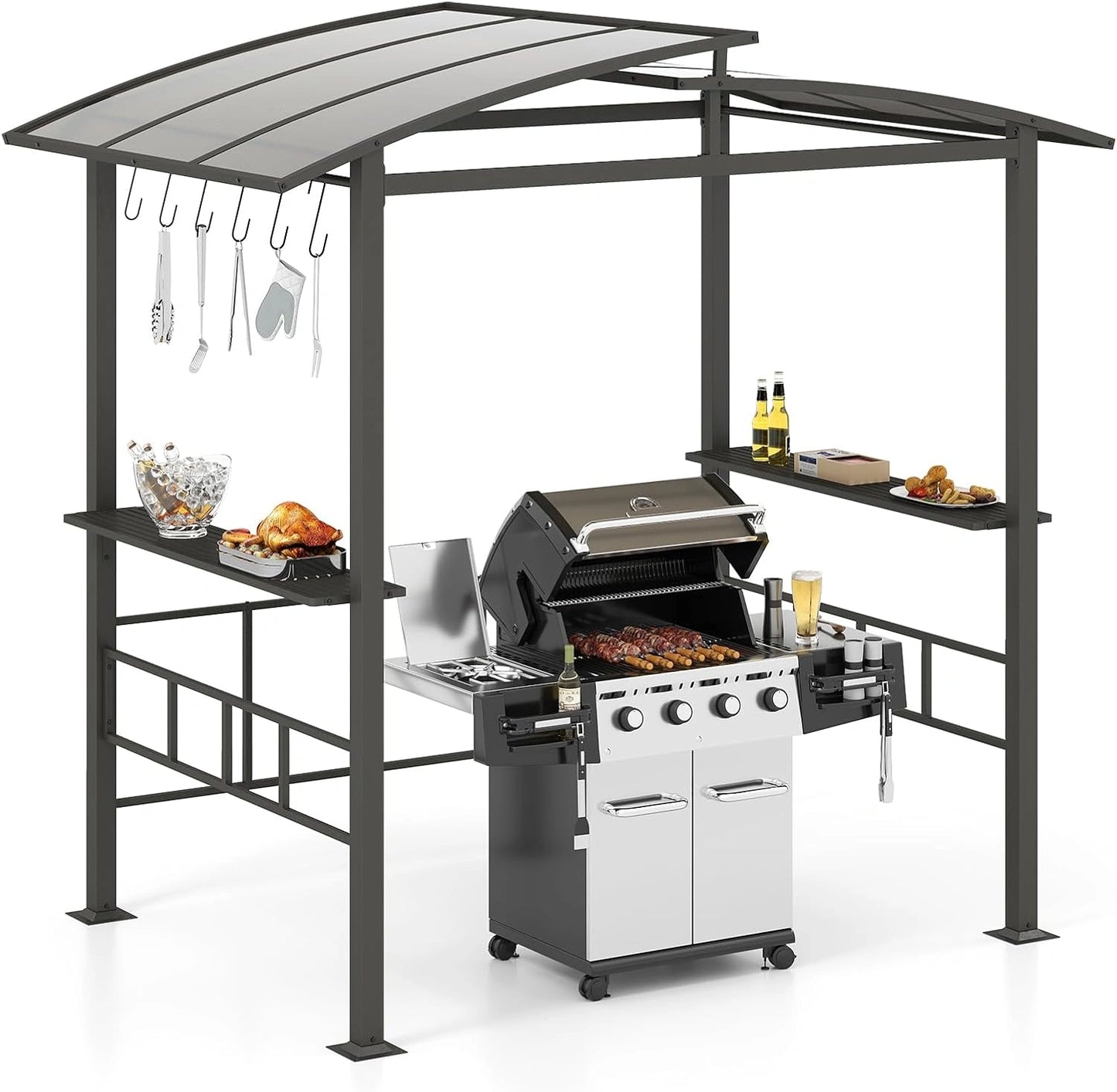 Abri de Barbecue en Métal avec Toit Anti-UV et Accessoires pour Jardin