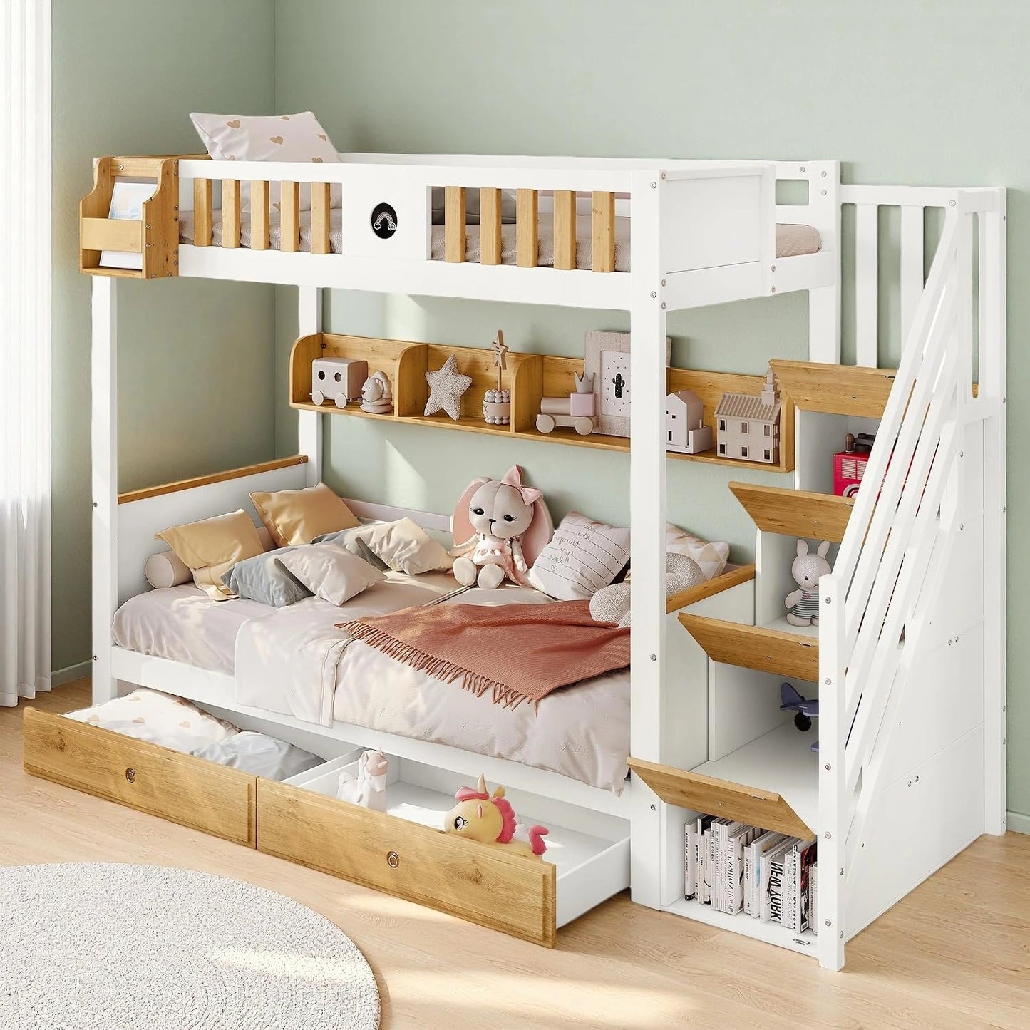 Lit mezzanine pour enfants 90x200 avec échelle et rangement intégré