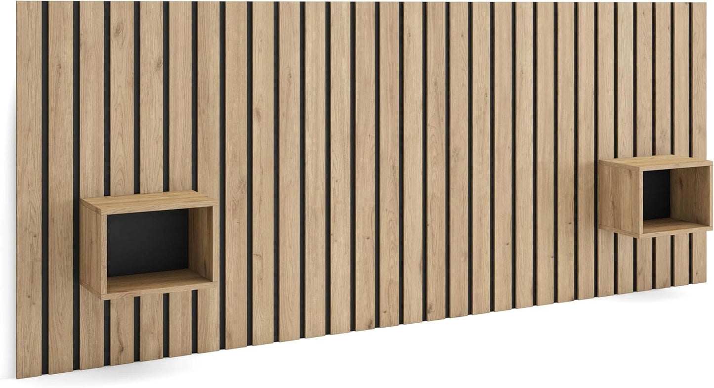 Tête de lit moderne en chêne avec tables de chevet intégrées - 258x107x3 cm