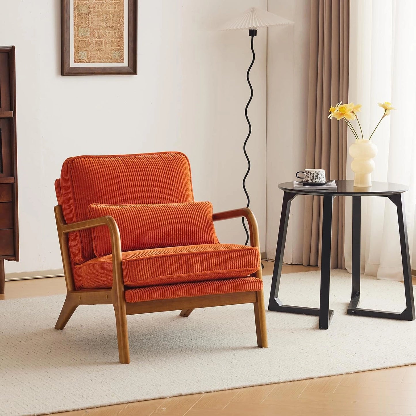 Chaise Relax en Velours Côtelé Bonnlo - Fauteuil Confort pour Salon et Chambre, Cadre en Bois, 65x80x78 cm, Orange