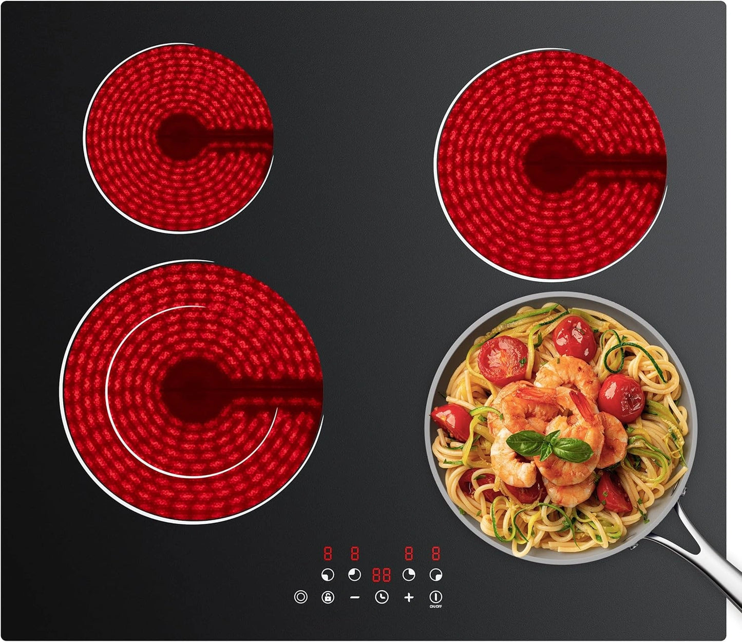 Plaque Vitrocéramique 4 Feux, 6400W, Encastrable avec Contrôle Tactile, 9 Niveaux de Puissance, Minuterie 99min, Sécurité Enfant, Compatible Tous Ustensiles, Noir