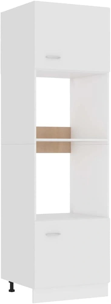 Armoire de Cuisine pour Micro-Ondes Blanc en Bois 60x57x207 cm