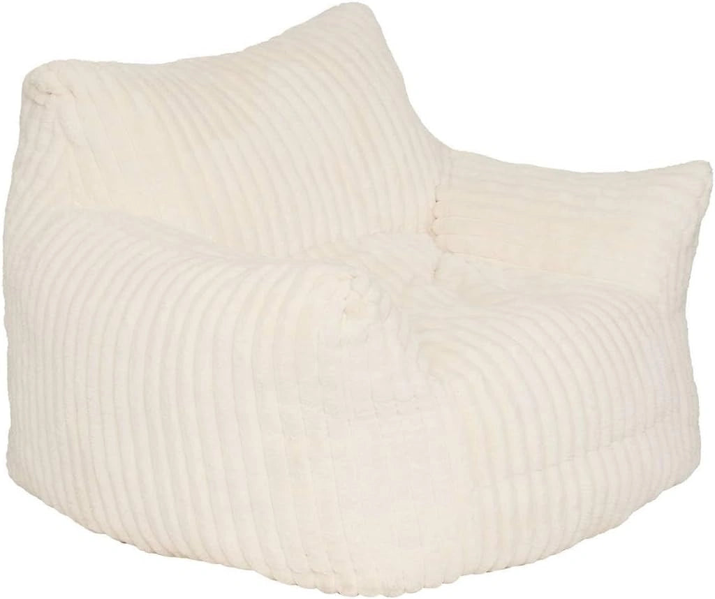 Atmosphera - Fauteuil XXL en Velours Côtelé Blanc - Pouf Compressé Moderne et Confortable pour Salon et Chambre