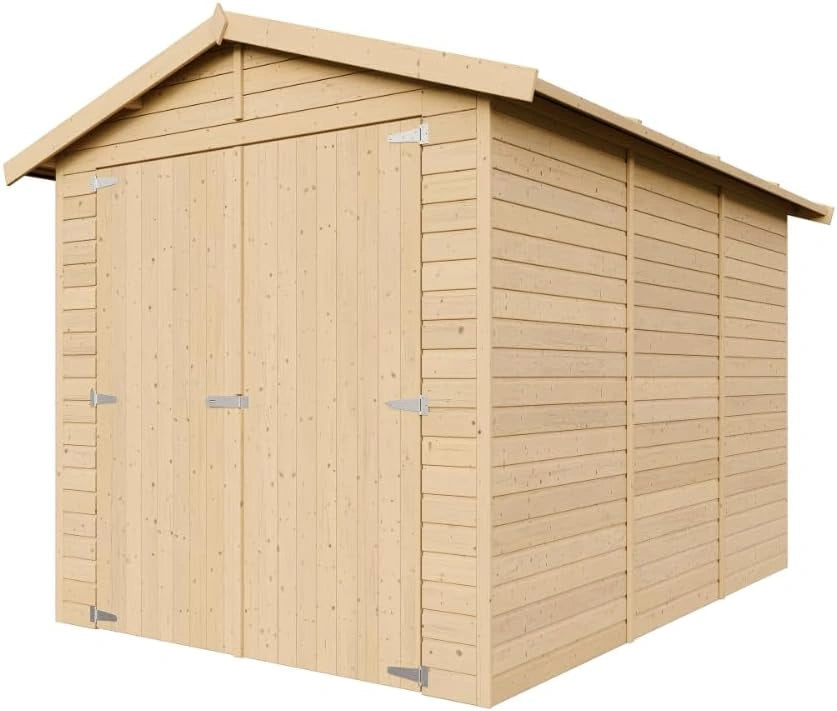 Abri de Jardin en Bois Naturel 6m² - Rangement pour Outils et Vélos - Chalet en Pin H222x244x320 cm