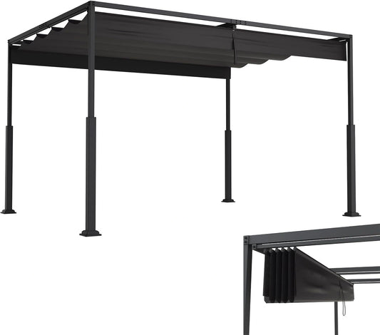 Pergola de Jardin en Acier 3x4m avec Toit Réglable en Polyester, Protection Solaire et Intempéries, Noir