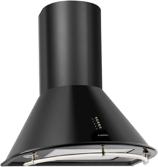 Hotte murale 60 cm Klarsten - Design rétro, 3 vitesses, Débit max 430 m³/h, Filtre anti-graisse, Noir mat