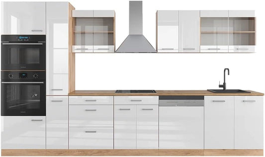 Ensemble de Cuisine Modulaire Vicco R-Line 350 cm - Blanc et Chêne Doré