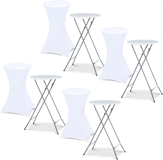 Ensemble de 4 Tables Hautes Pliantes 105 cm avec Housses Blanches