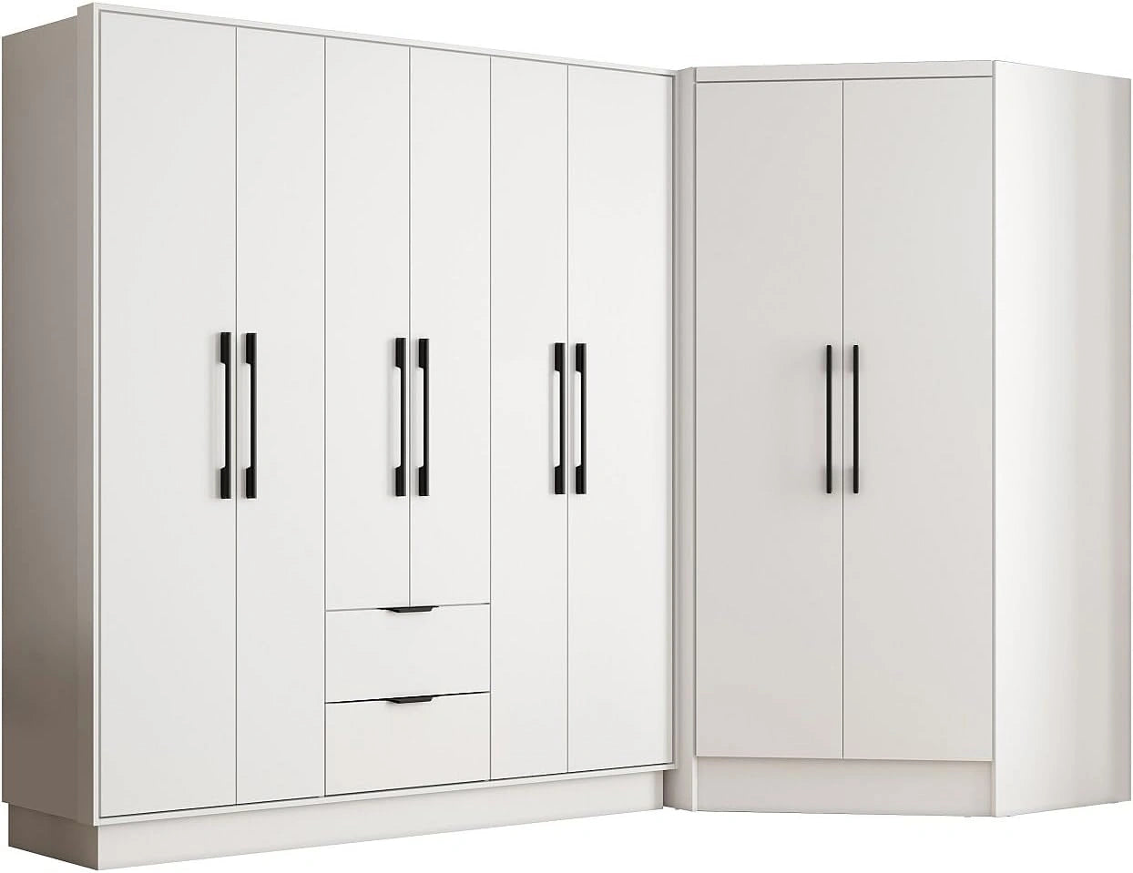 Armoire d'angle moderne 8 portes 2 tiroirs L263 cm Blanc - FEOVA