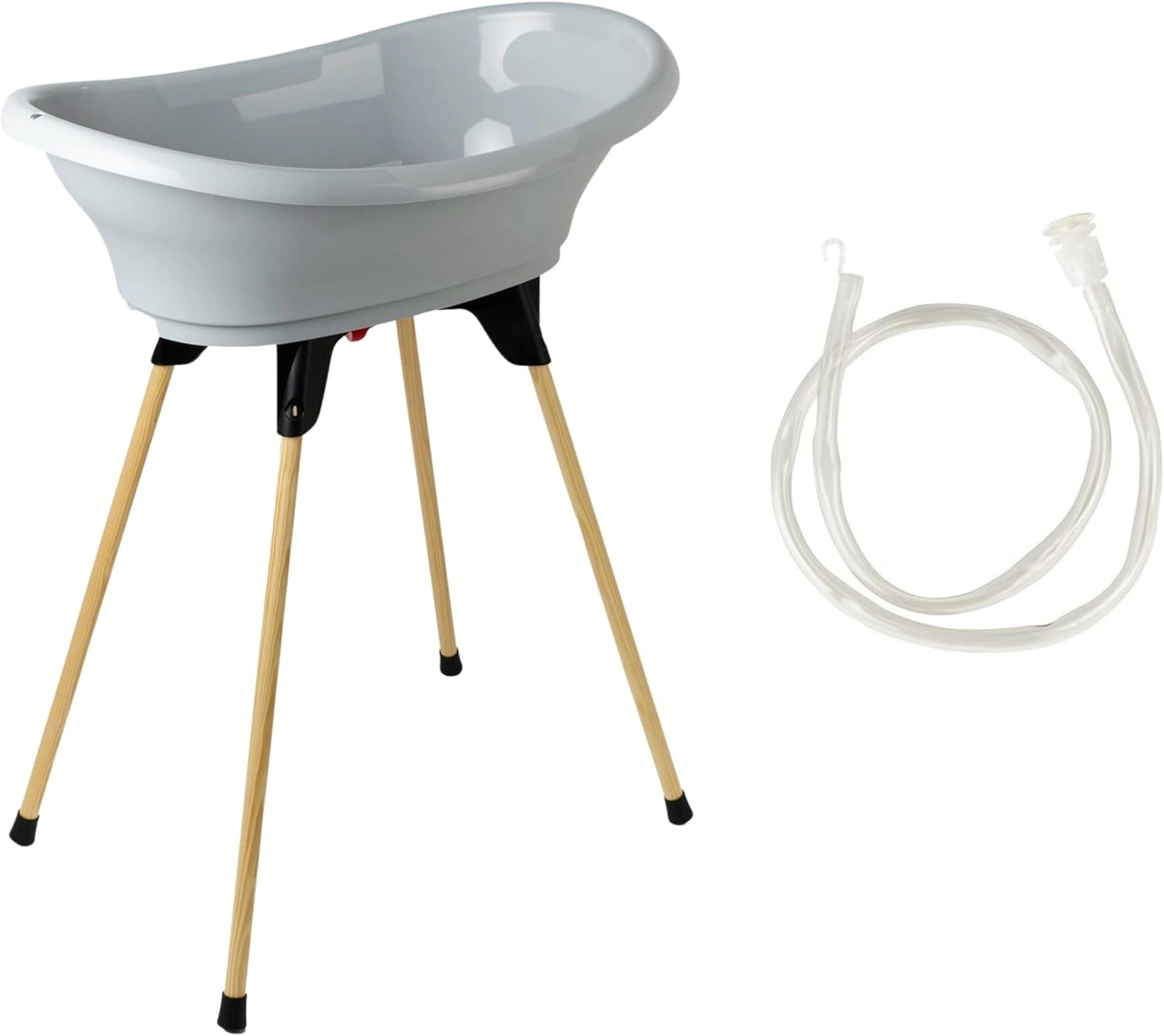 Ensemble de Bain pour Bébé THERMOBABY - Baignoire Pliante avec Support en Bois et Tuyau de Vidange - Design Innovant et Breveté - Compatible avec Transat - Fabrication Française - Gris Élégant
