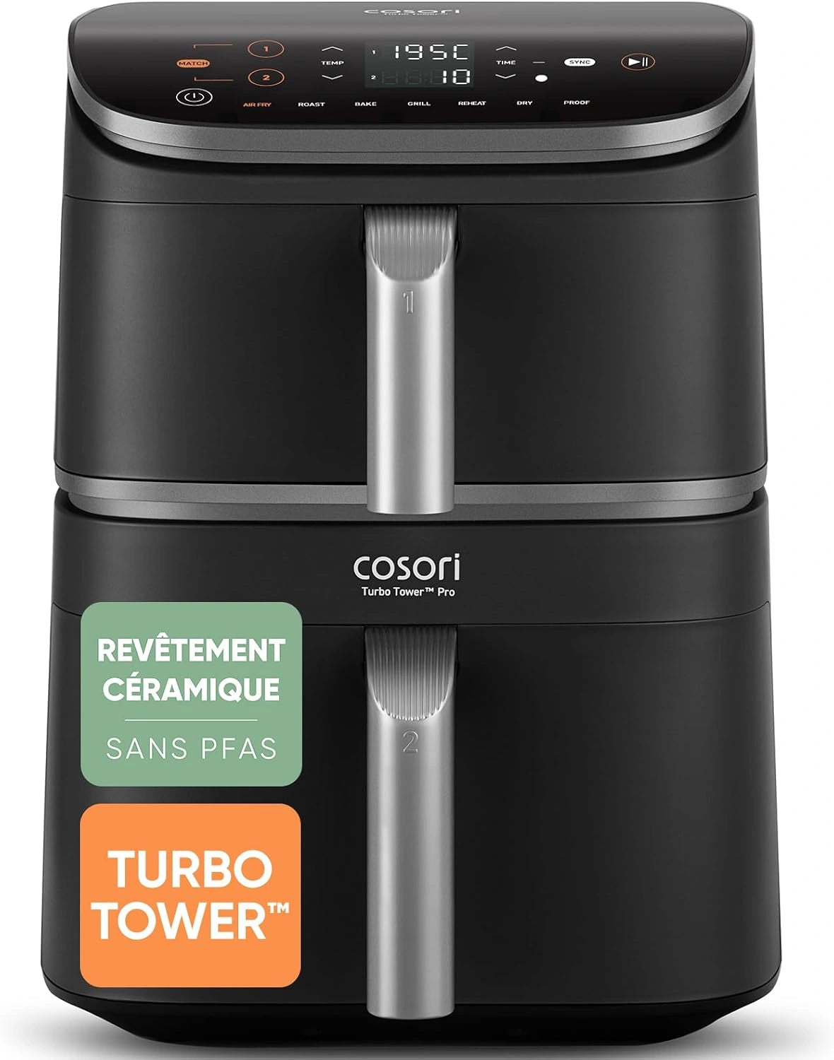 COSORI Friteuse à Air 10,8L, Technologie Céramique, Cuisson Économique à 68%, 3 Niveaux & 7 Fonctions, Plus de 300 Recettes Incluses