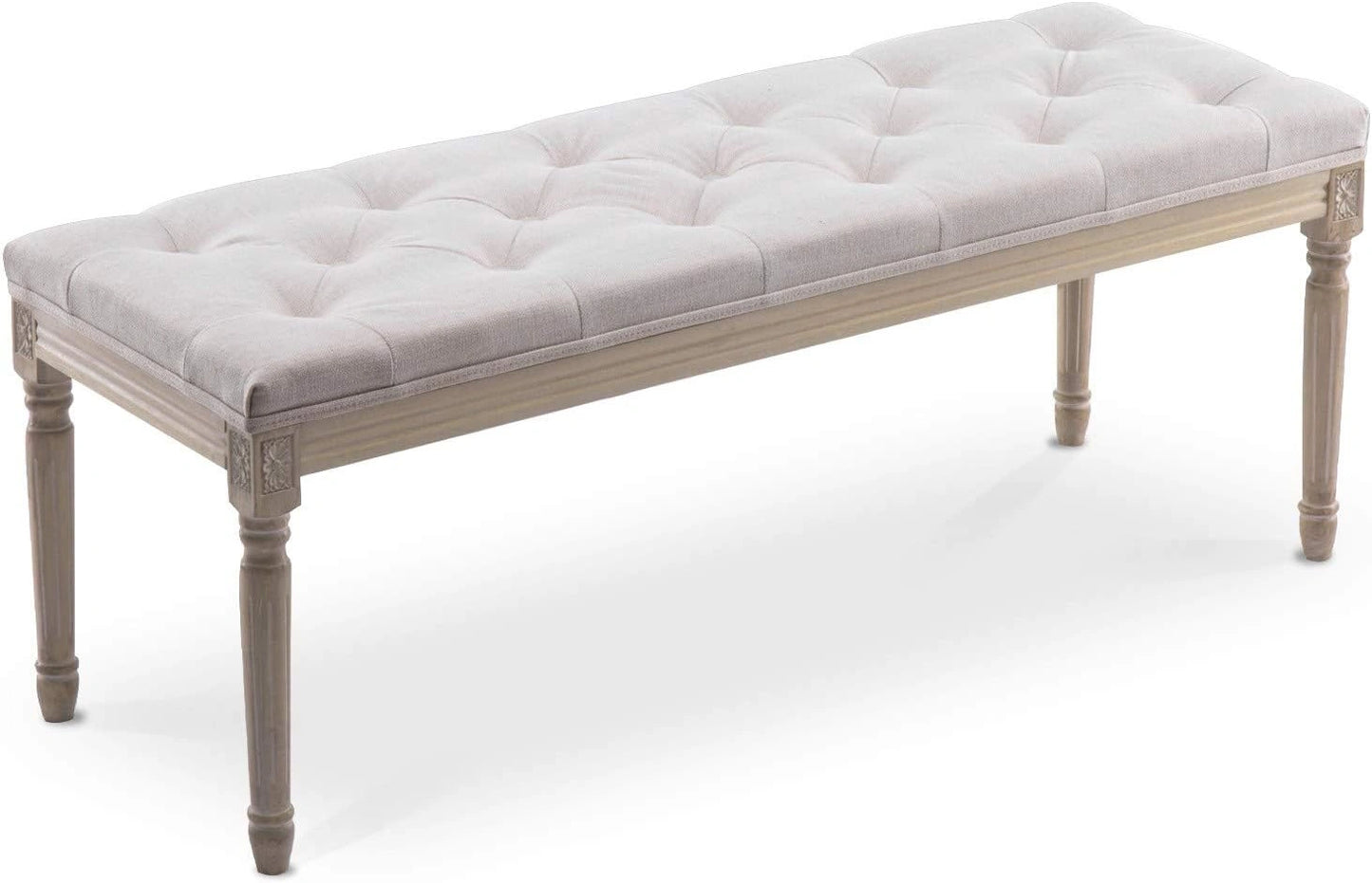 Banc Capitonné Romane XL Style Louis XVI en Tissu Beige