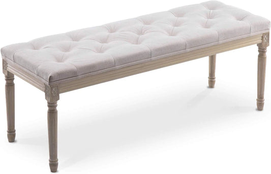 Banc Capitonné Romane XL Style Louis XVI en Tissu Beige