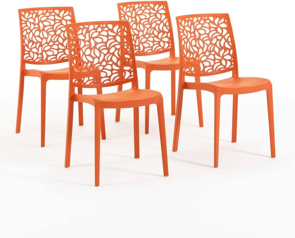 Chaises en résine de verre renforcée, empilables, pour intérieur et extérieur, lot de 4, couleur orange papaye
