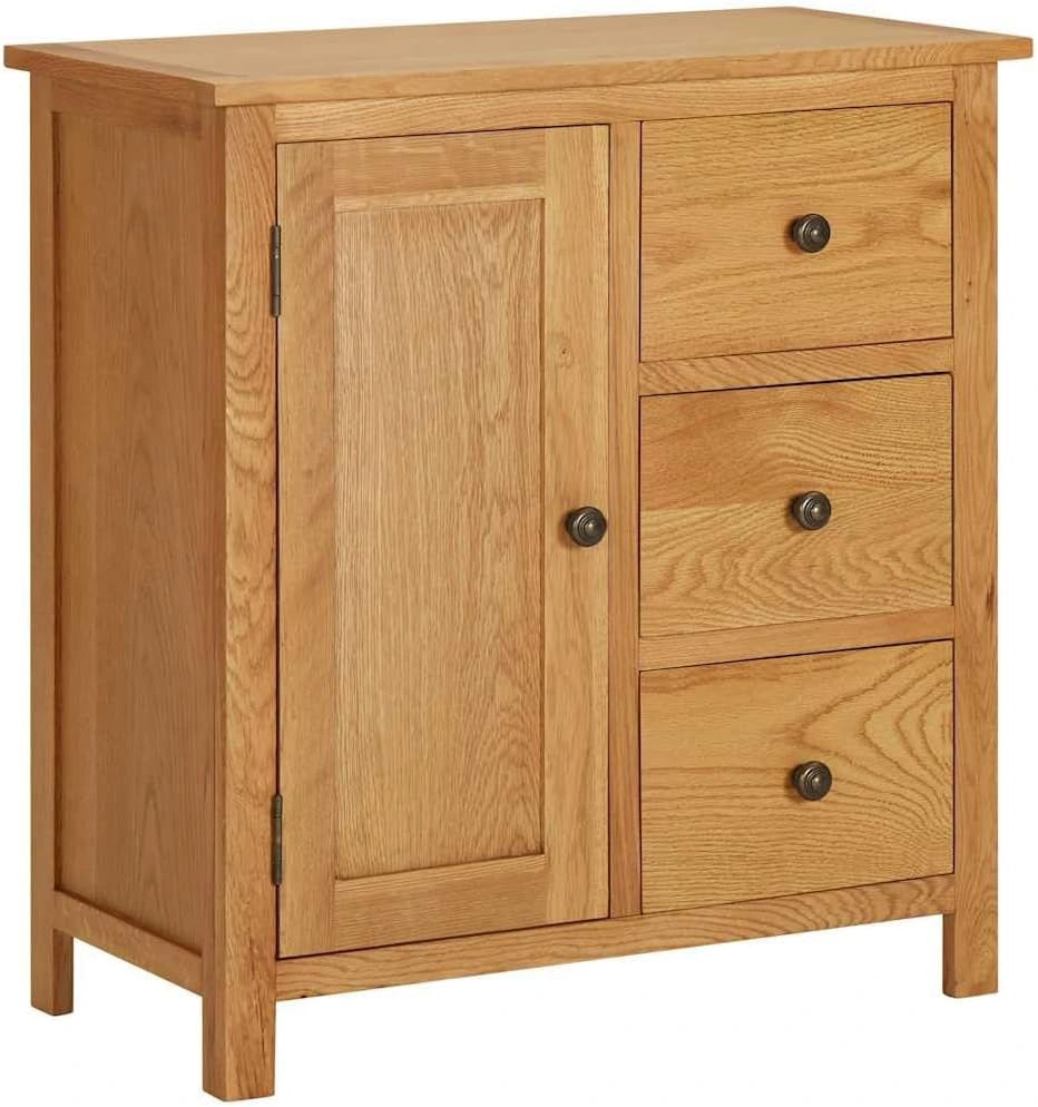 Buffet en Chêne Massif avec Porte et Tiroirs 70x35x75 cm