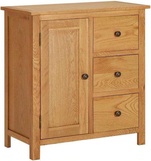 Buffet en Chêne Massif avec Porte et Tiroirs 70x35x75 cm