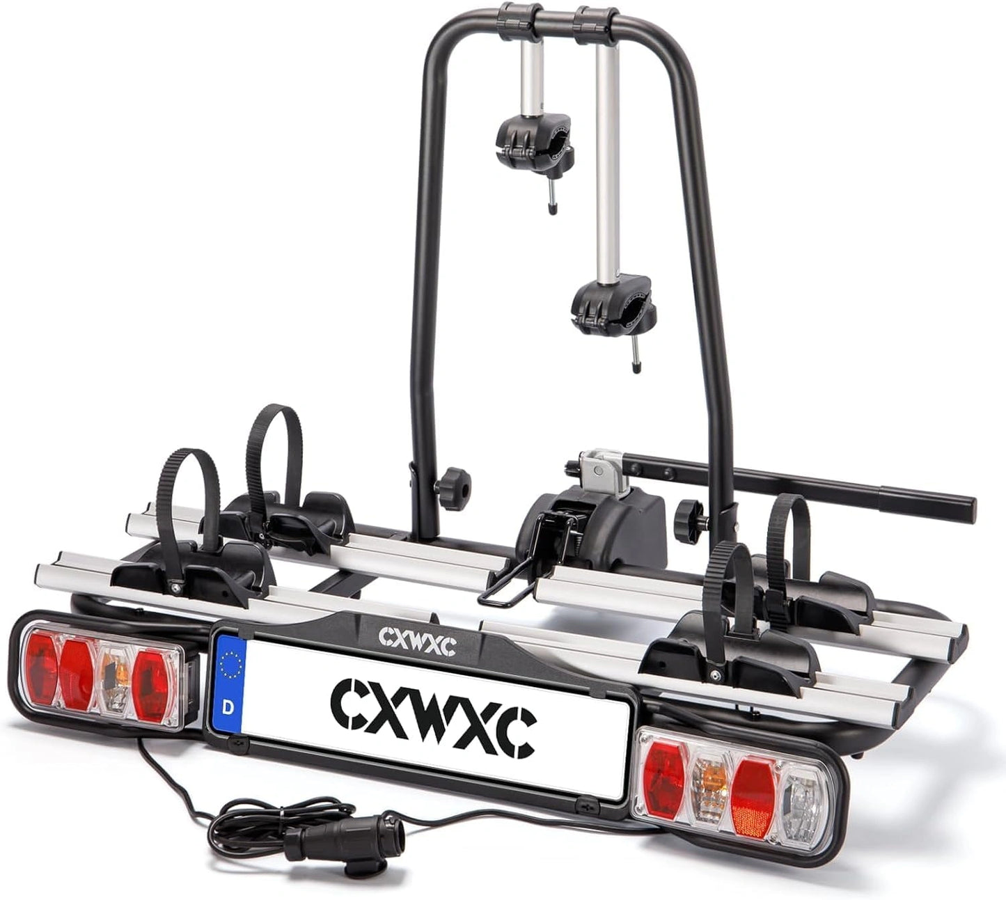 Support vélo électrique pour attelage de remorque, capacité 60 kg, pour 2 vélos avec feux arrière (noir)