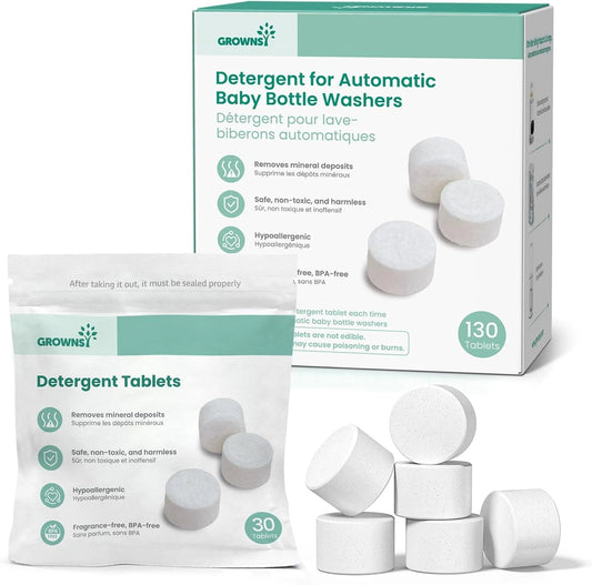 Tablettes de Nettoyage pour Biberons, Compatibles avec Lave-Biberons, 130 Pièces, Sans Parfum et Sûres pour Bébés