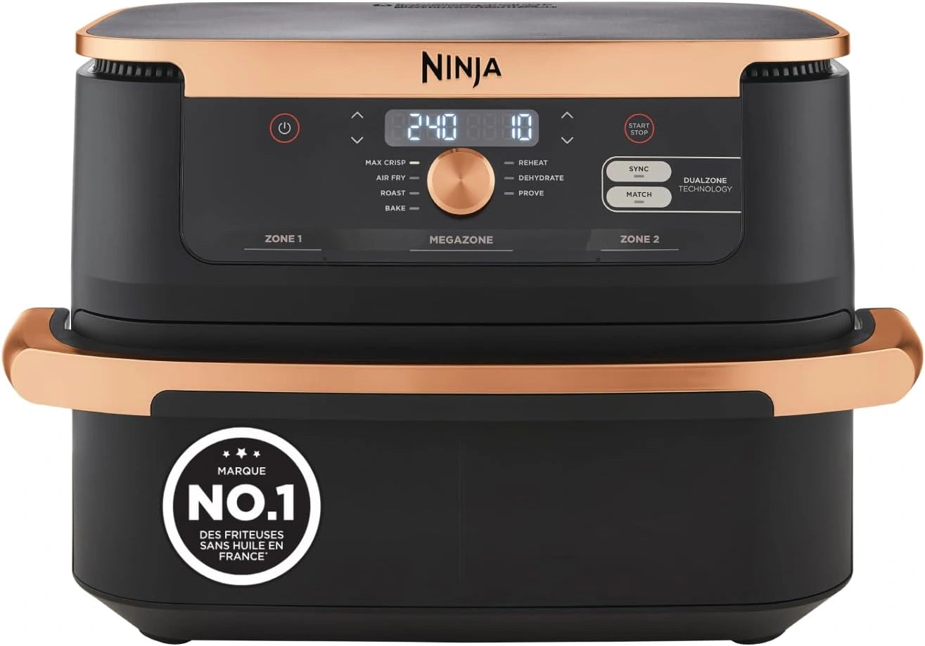 Friteuse à Air Combinée NINJA Foodi, Double Zone avec Grand Tiroir 10.4L, 7 Fonctions en 1, Séparateur Amovible, Compatible Lave-Vaisselle, Noir Cuivré