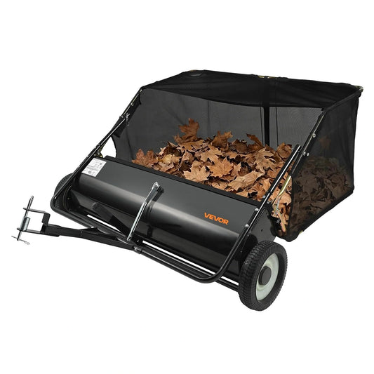 Balayeuse VEVOR 111 cm, Ramassage Feuilles et Herbes, Capacité de 7,3 m³, Réglable pour Jardin et Ferme