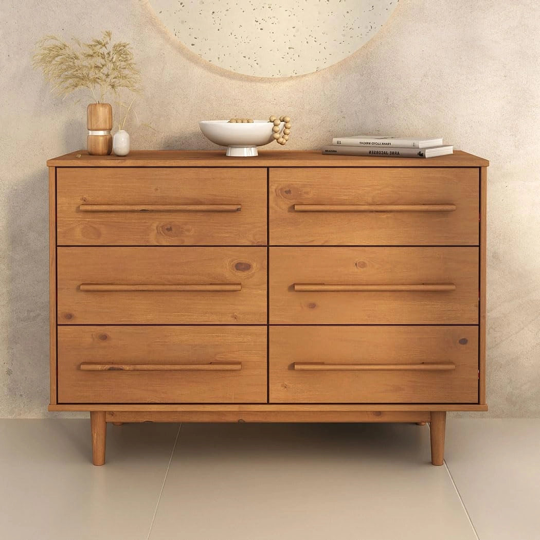 Commode Scandinave TECCA en Chêne Massif avec 6 Tiroirs, 111 cm, Design Moderne et Élégant