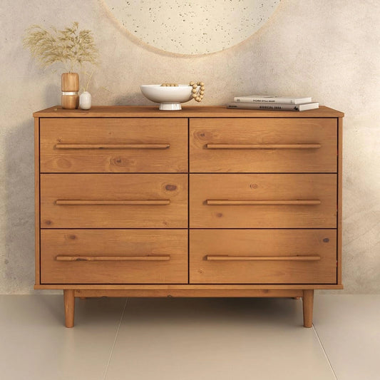 Commode Scandinave TECCA en Chêne Massif avec 6 Tiroirs, 111 cm, Design Moderne et Élégant