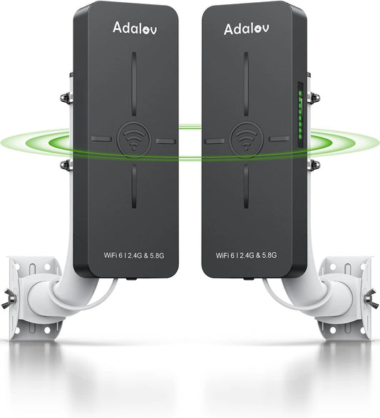AdaLov WiFi 6 Extenseur Extérieur CPE882 - Pont Sans Fil Gigabit 2,4/5,8 GHz, Portée 5km, Étanche IP65 pour Caméra IP et Zones Rurales, Alimentation PoE/12V DC