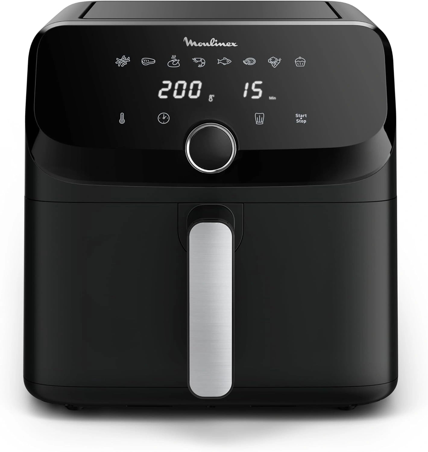 Friteuse à Air Moulinex Mega, Capacité 7,5L, 8 Programmes pour Jusqu'à 8 Personnes, Modèle Compact Noir