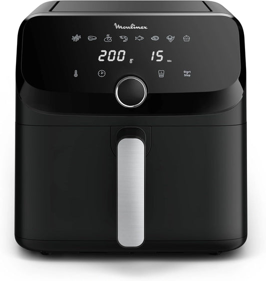 Friteuse à Air Moulinex Mega, Capacité 7,5L, 8 Programmes pour Jusqu'à 8 Personnes, Modèle Compact Noir