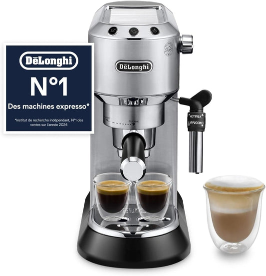 De'Longhi Dedica Style EC685.M, Machine à Espresso Compacte, 15 cm, Réservoir 1L, Métal, Buse vapeur pour mousse, Compatible E.S.E.