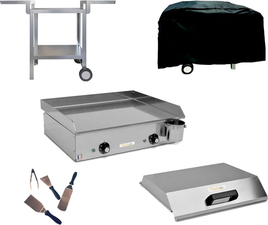 Plancha Électrique NEO E530 avec Chariot et Accessoires - Acier Inoxydable - 2400W - Thermostat Ajustable - Pour 8 Personnes - Fabriqué en France