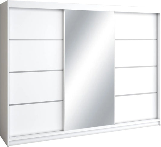 Armoire Coulissante Mono Mars Meble avec Miroir, 200 cm, Blanc