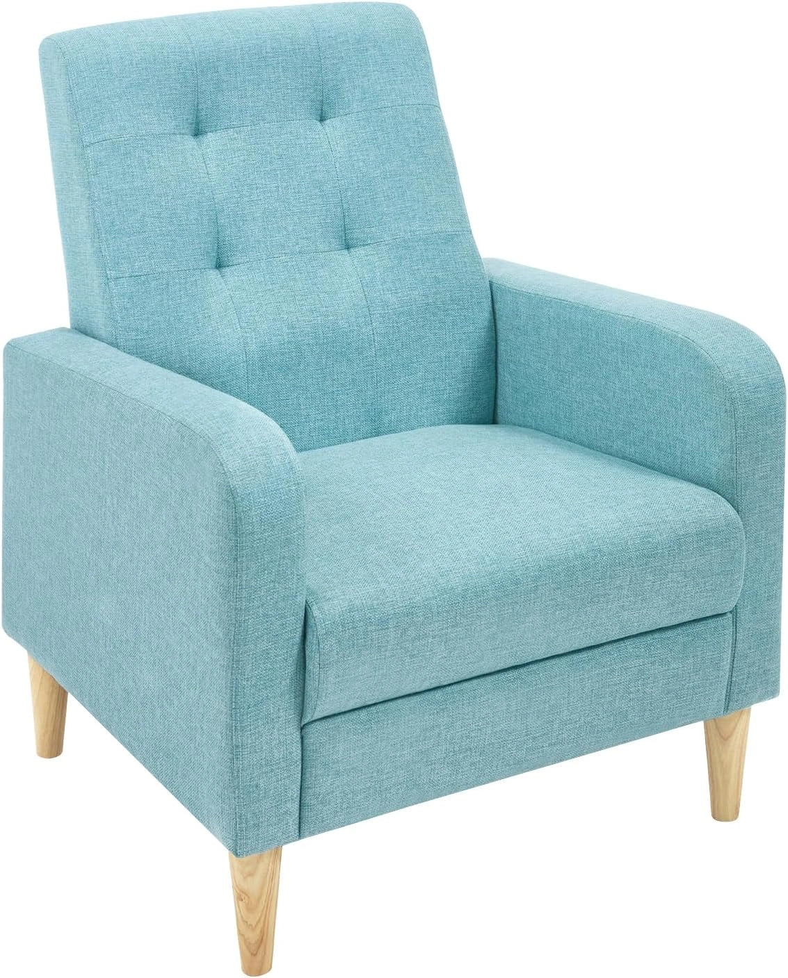 Chaise de Relaxation WOLTU en Lin Bleu, Fauteuil Confortable avec Dossier Haut et Pieds en Bois