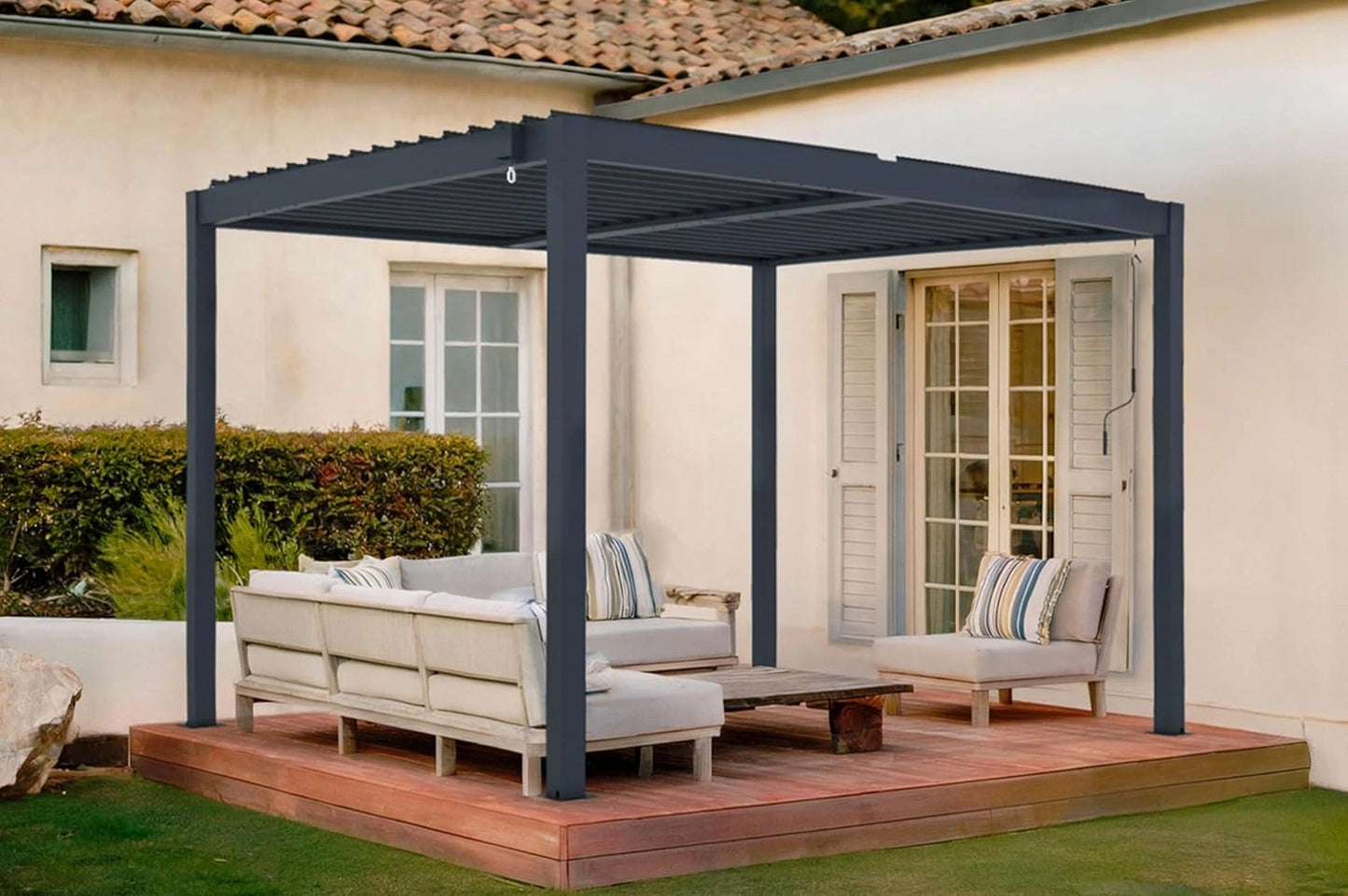 Pergola Bioclimatique Autoportante en Aluminium Gris 3x2,5 m avec Lames Orientables