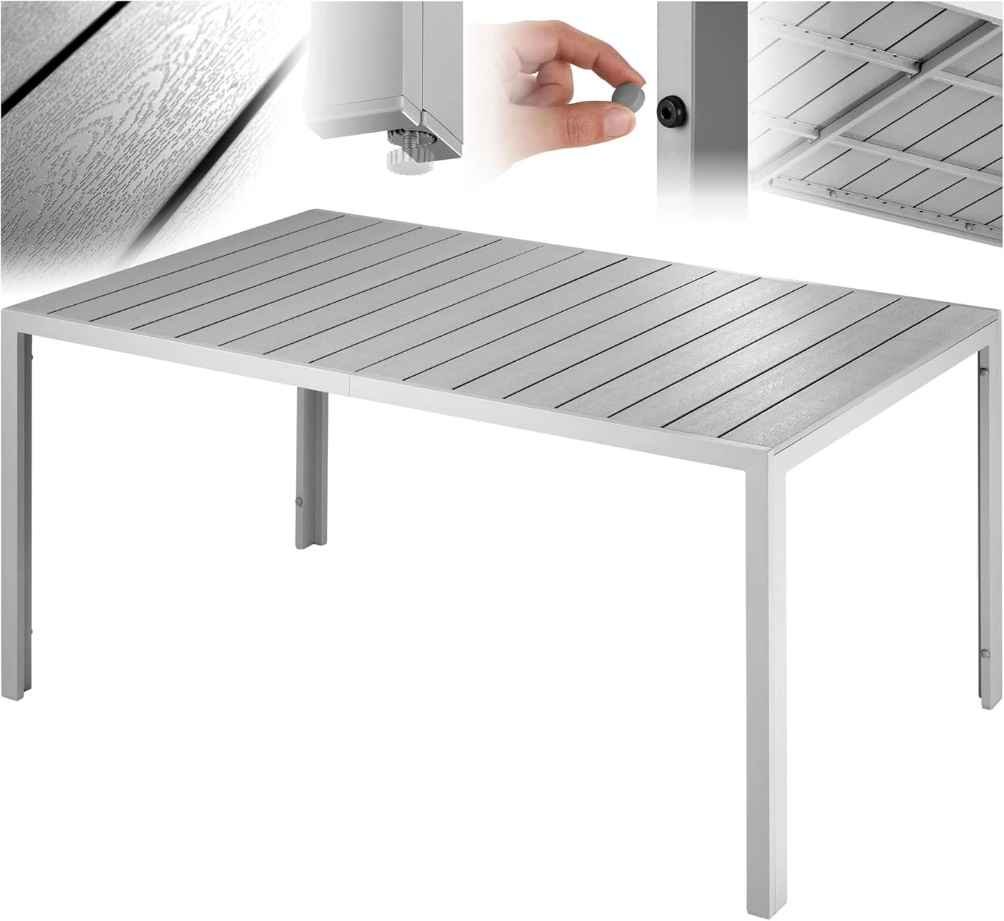 Table de Jardin Aluminium et Bois, Résistante aux Intempéries, 150x90x74,5 cm