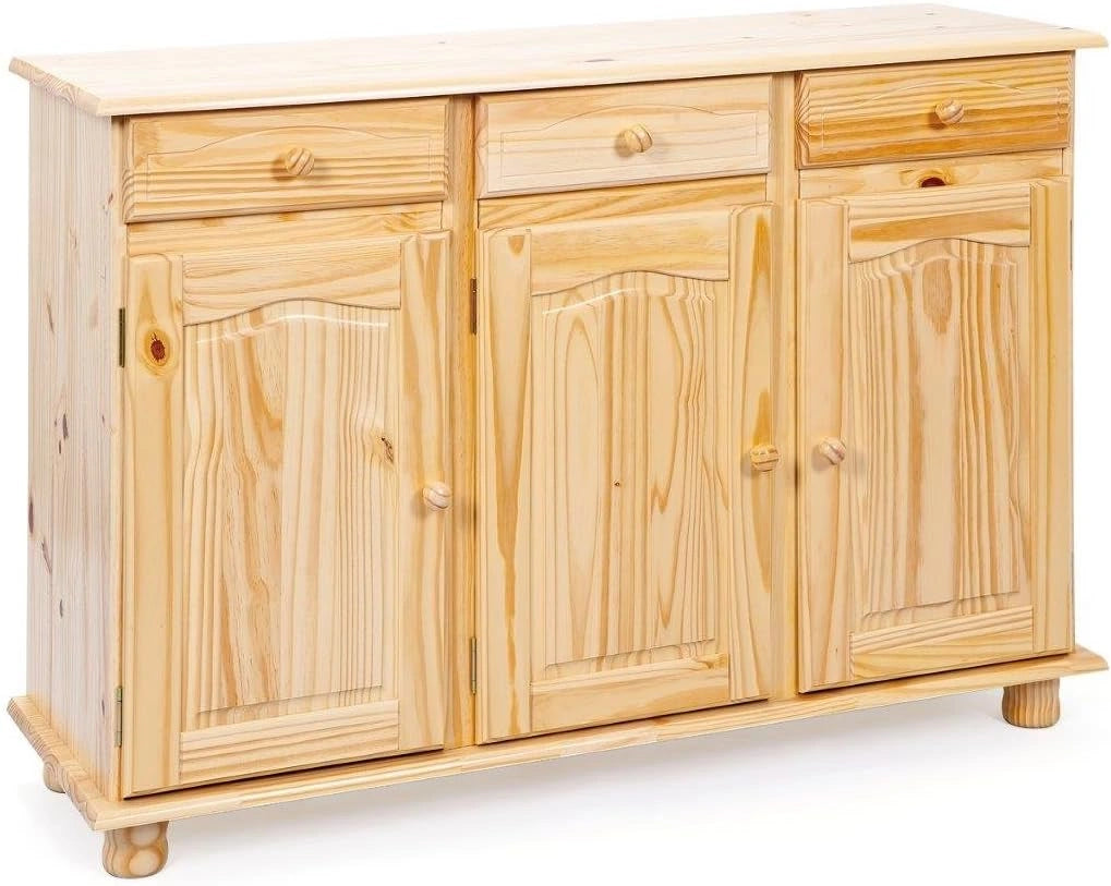 Commode rustique en pin massif avec 3 tiroirs et 3 portes